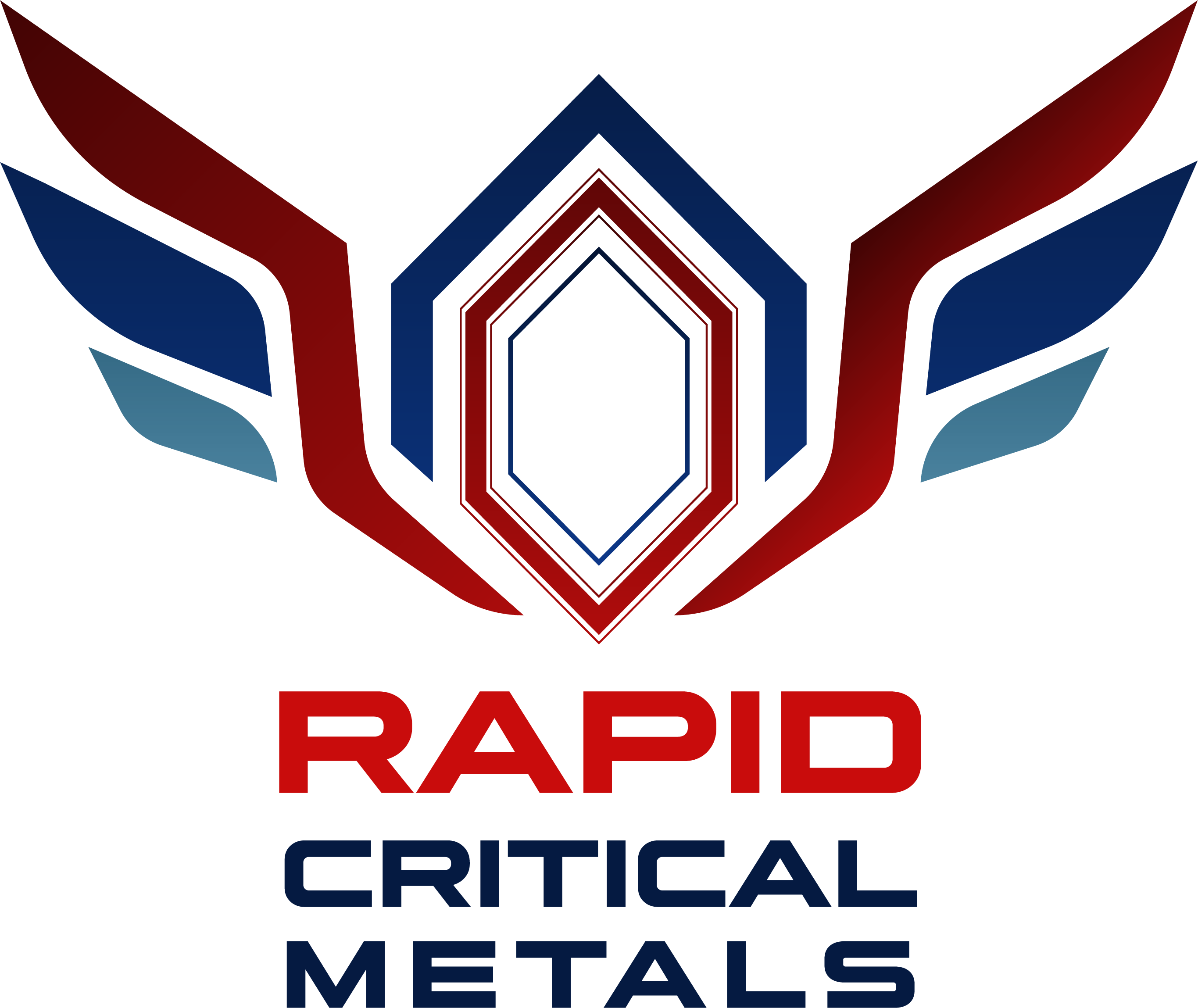 Red and blue Rapid Critical Metals Limited logo with wings