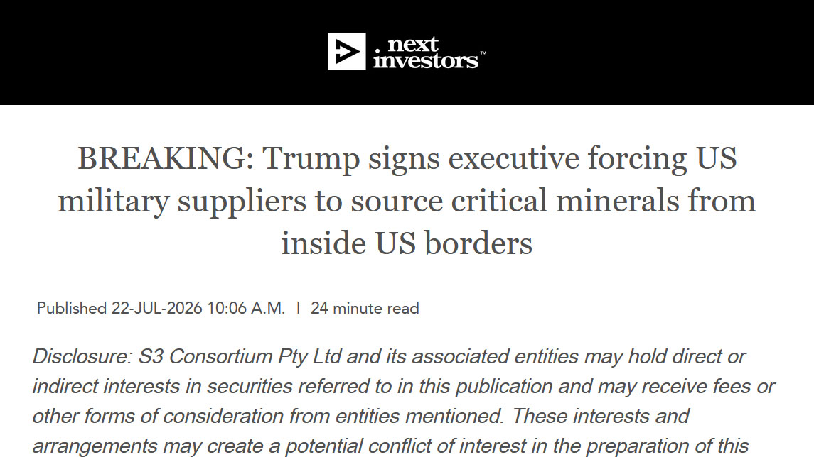 .next investors – Trump signs executive forcing US military suppliers to source critical minerals from inside US borders
